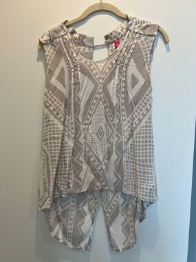 Plenty by Tracy Reese Taupe & Cream Geo-Print Sleeveless Tunic